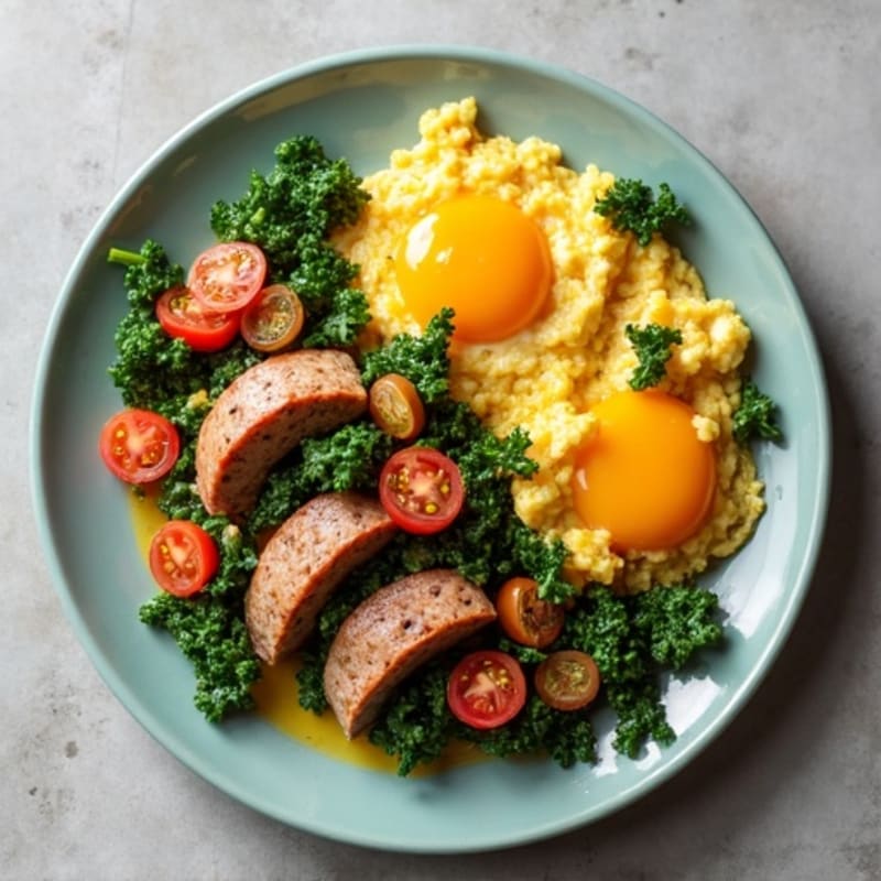 Egg Scramble with Sautéed Greens and Lean Turkey Sausage