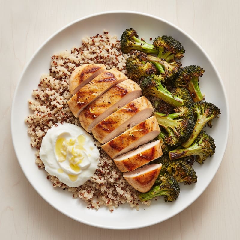 Grilled Chicken Breast with Quinoa and Roasted Broccoli