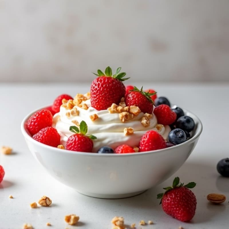 Creamy Greek Yogurt with Fresh Berries and Crunchy Nut Topping