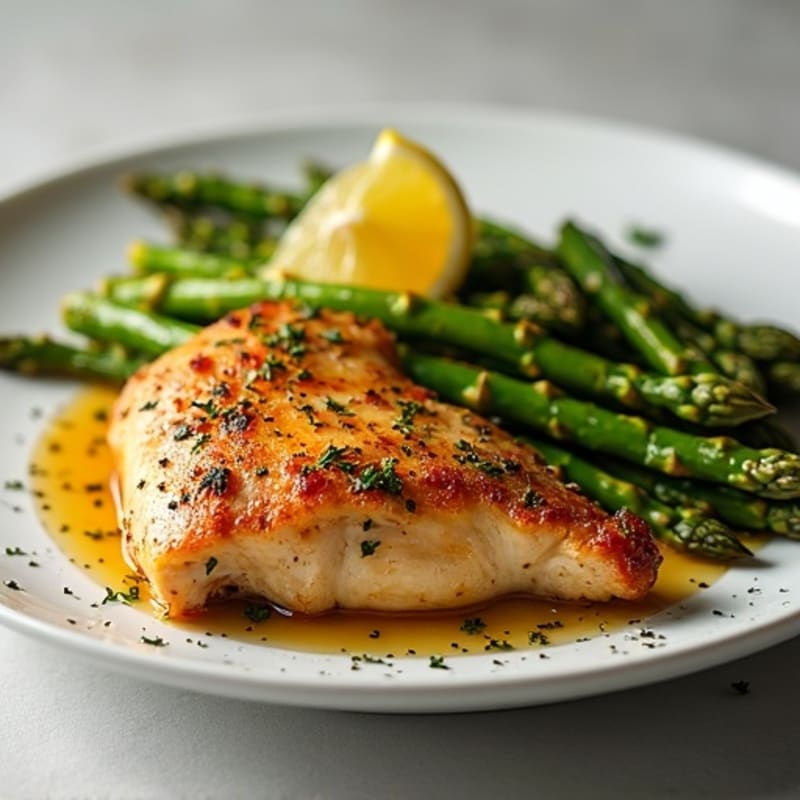 Crispy Lemon-Herb Roasted Chicken with Roasted Asparagus