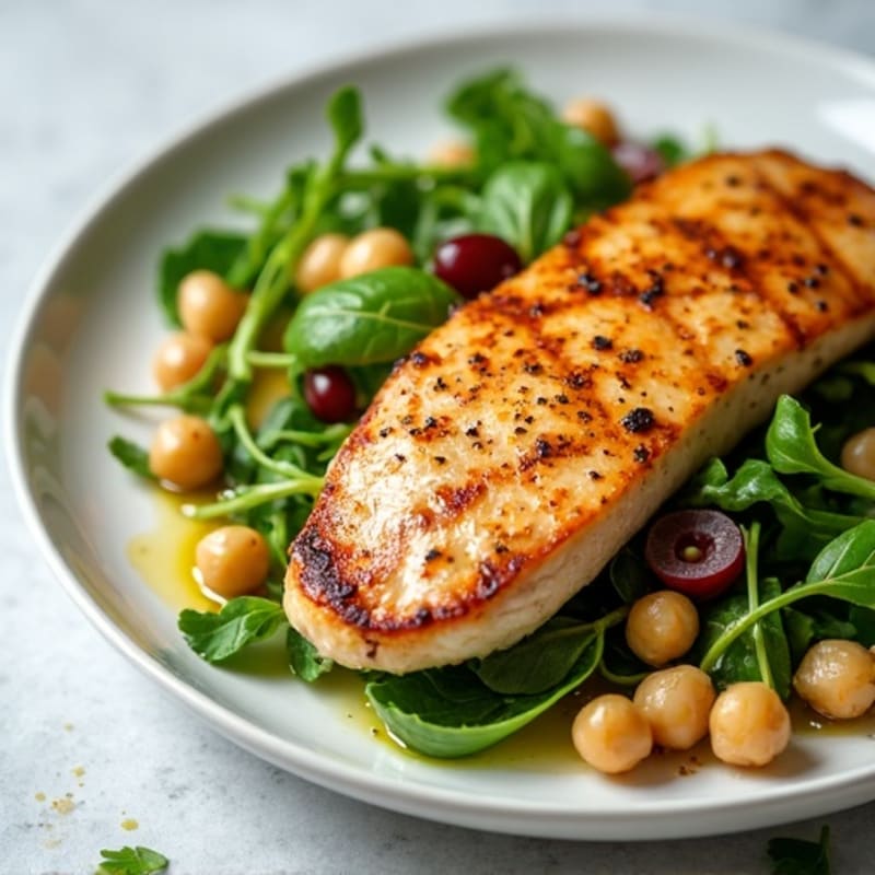 Grilled Chicken Breast with Mixed Greens and Chickpeas