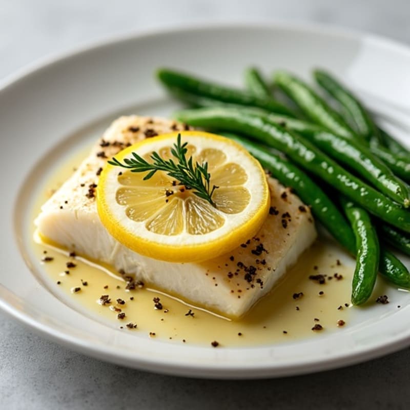 Lemon Herb Baked Cod with Garlic Roasted Green Beans