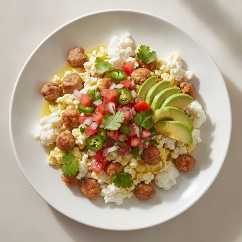 Egg White and Turkey Sausage Scramble with Avocado and Salsa
