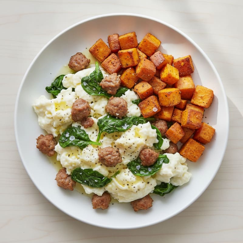 Egg White Scramble with Spinach and Turkey Sausage