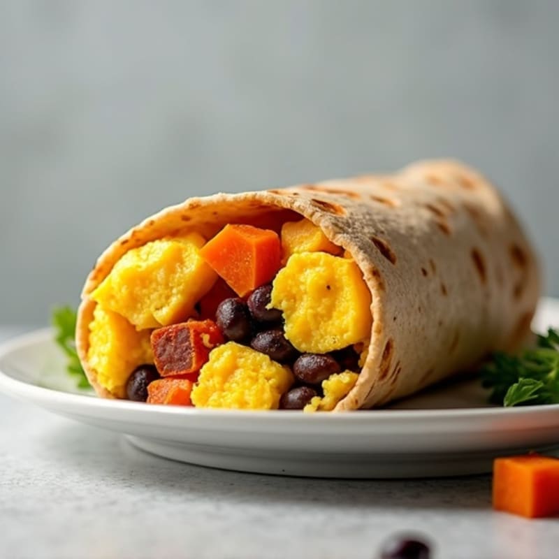 Wholesome Scrambled Egg, Black Bean, and Roasted Sweet Potato Burrito
