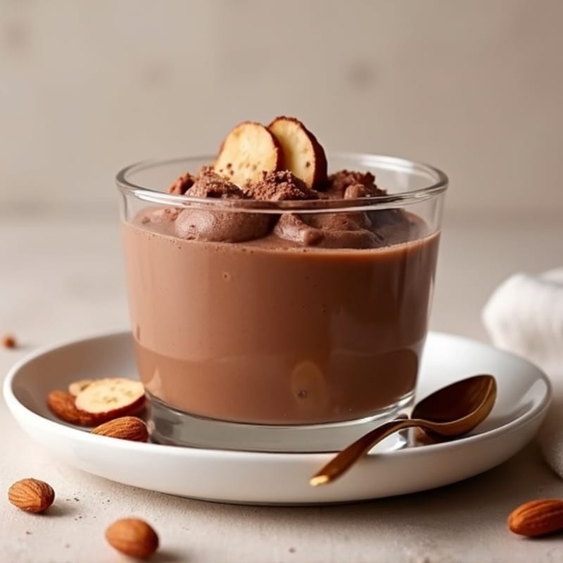 Silky Chocolate Protein Pudding with Sliced Almonds