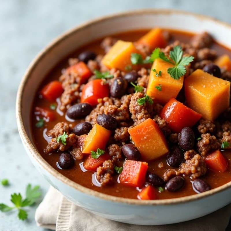 Hearty Black Bean Beef Chili with Sweet Potatoes