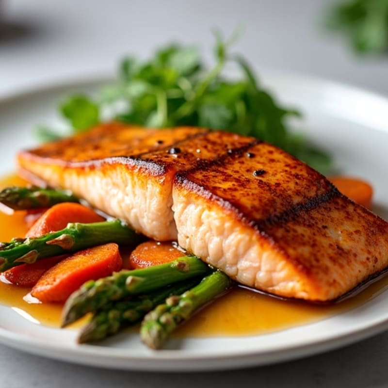 Maple-Glazed Salmon with Roasted Asparagus and Carrots