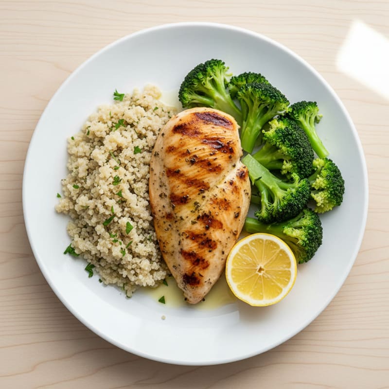 Grilled Chicken Breast with Quinoa and Steamed Broccoli