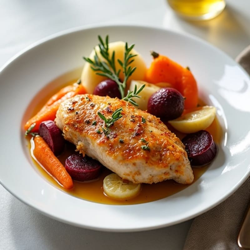 Crispy Lemon-Herb Chicken with Roasted Root Vegetables