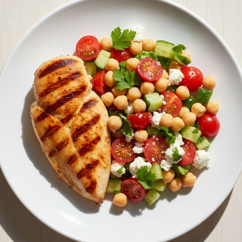 Grilled Chicken Breast with Chickpea Tomato Salad