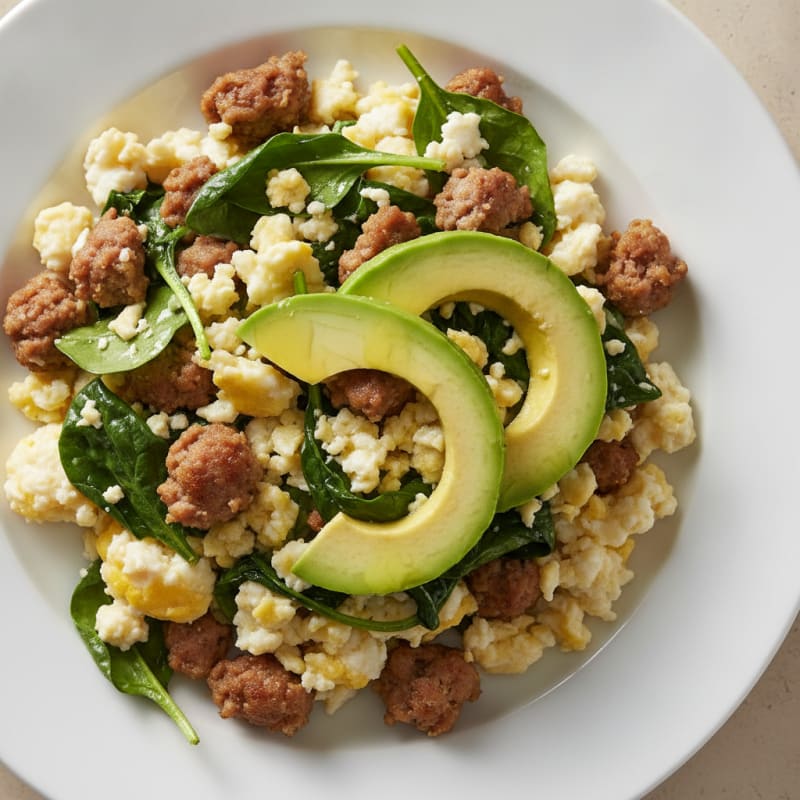 Egg White and Turkey Sausage Scramble with Spinach