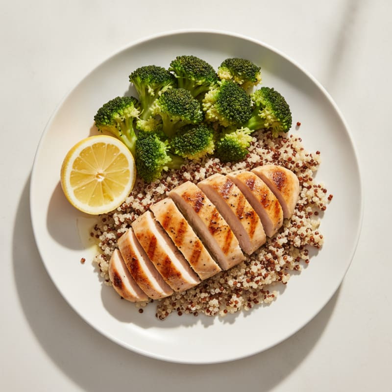 Grilled Chicken Breast with Quinoa and Steamed Broccoli