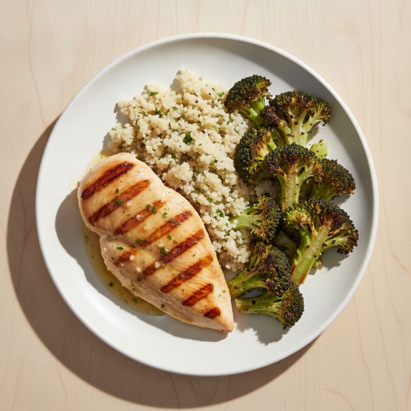 Grilled Chicken Breast with Quinoa and Roasted Broccoli