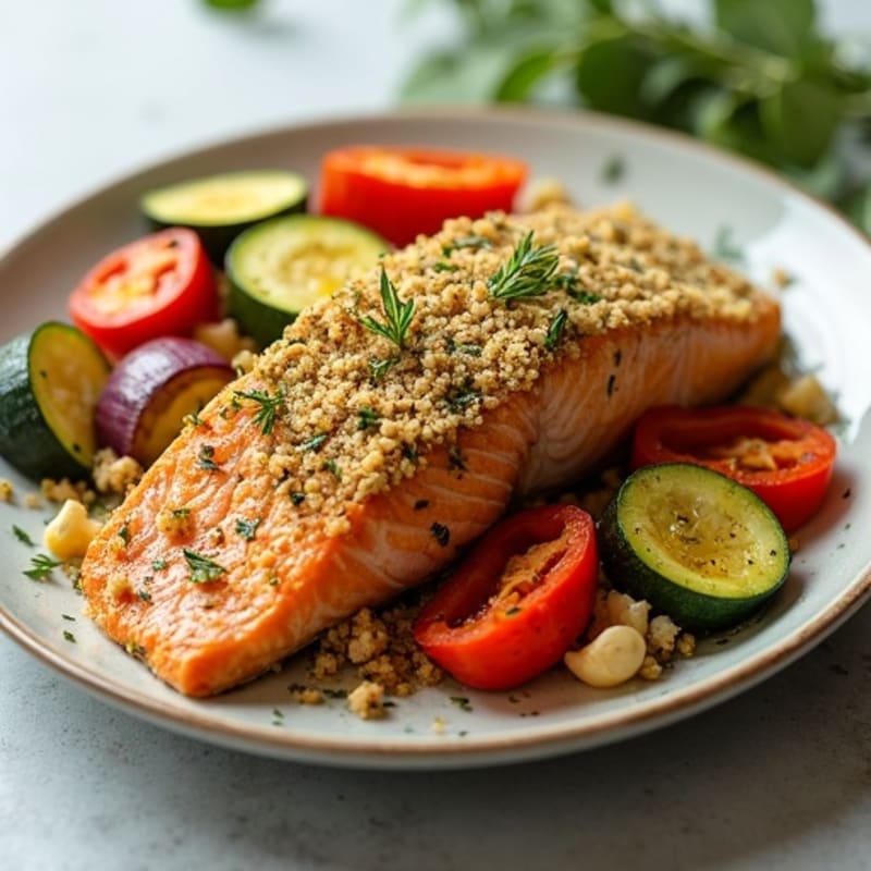 Herb-Crusted Baked Salmon with Roasted Vegetables