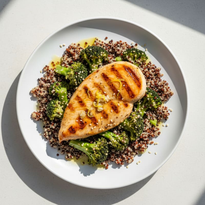 Grilled Chicken Breast with Quinoa and Steamed Broccoli