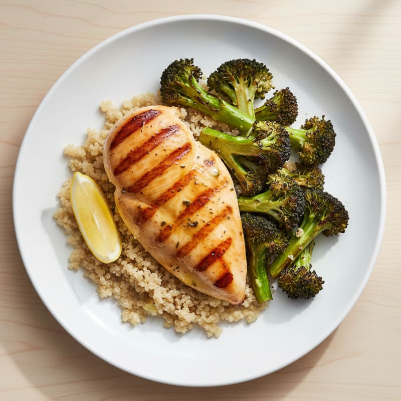 Grilled Chicken Breast with Quinoa and Roasted Broccoli