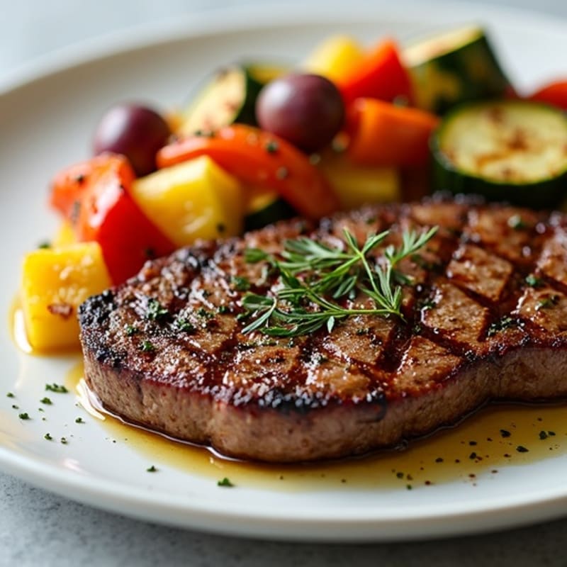 Grilled Steak with Garlic Herb Roasted Vegetables