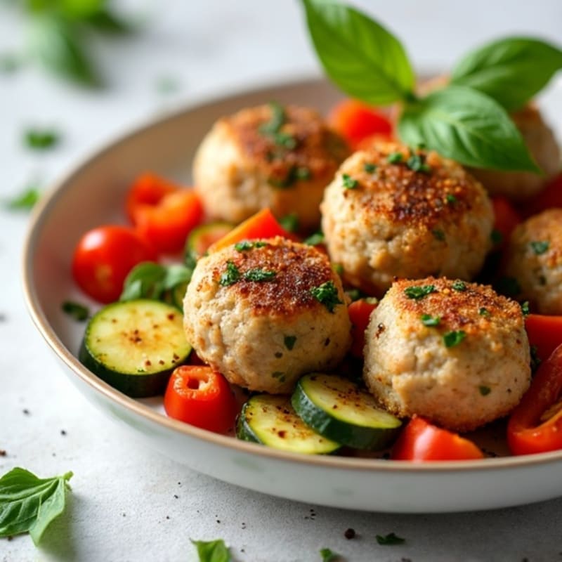 Lemon-Herb Chicken Meatballs with Roasted Vegetables