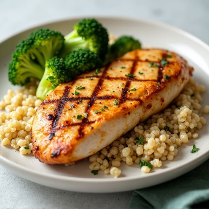 Grilled Chicken Breast with Quinoa and Roasted Broccoli