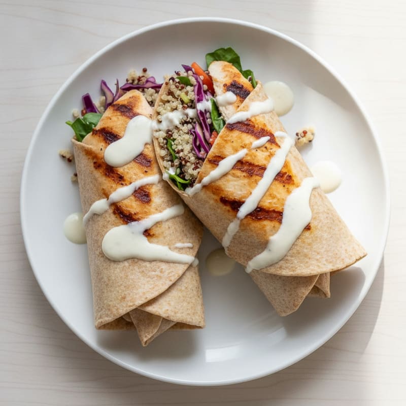 Grilled Chicken and Quinoa Wrap with Crunchy Slaw