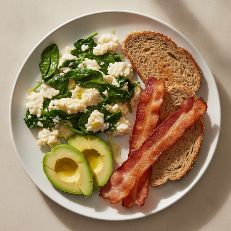 Egg White Spinach Scramble with Turkey Bacon