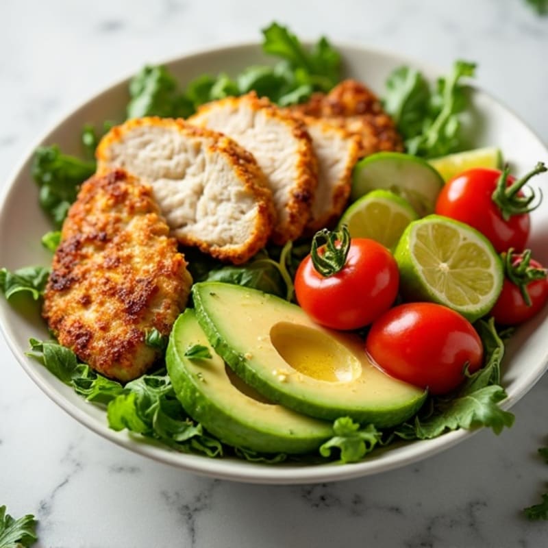 Crispy Chicken and Creamy Avocado Salad with Zesty Lemon Dressing
