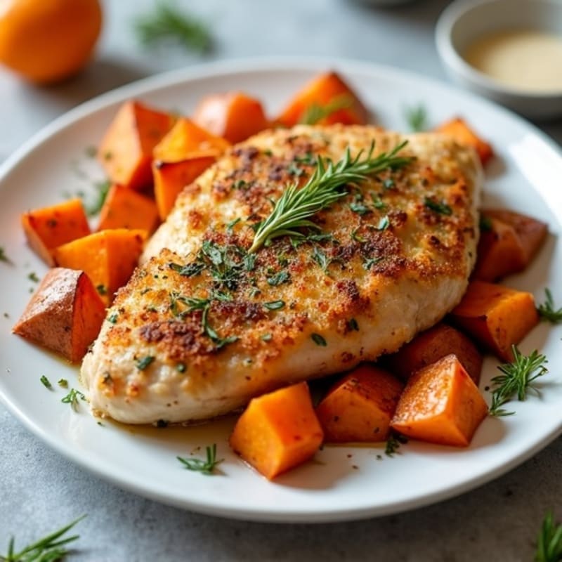 Herb-Crusted Air Fryer Chicken with Roasted Sweet Potatoes