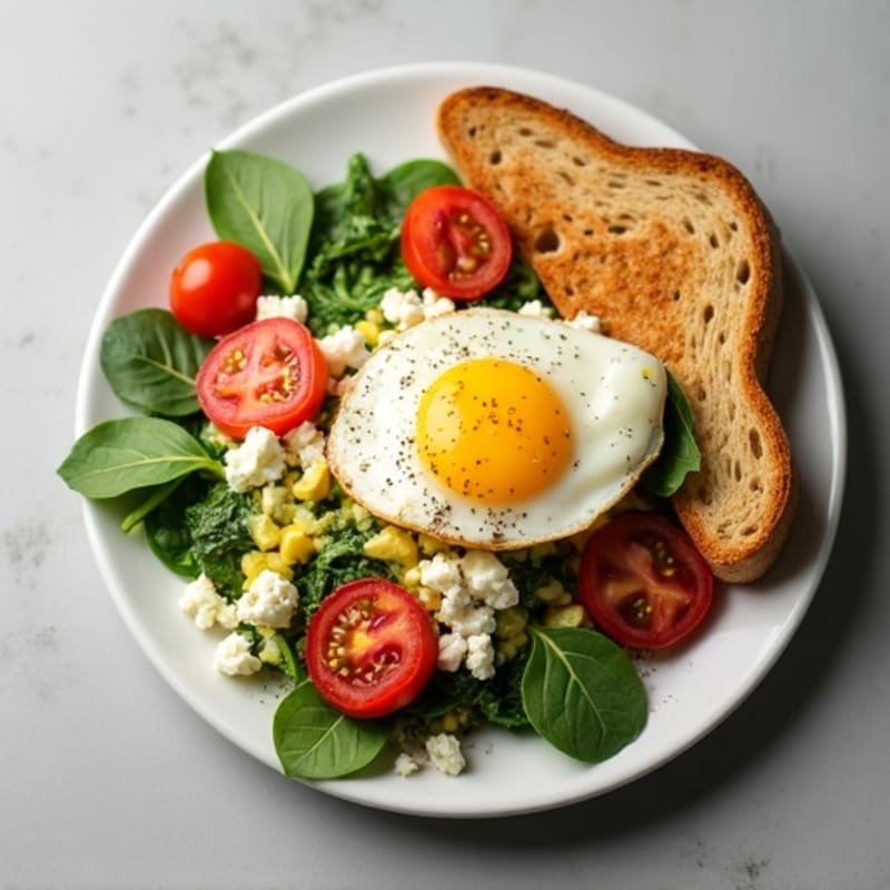 Egg White Spinach Scramble with Cottage Cheese and Sliced Tomatoes