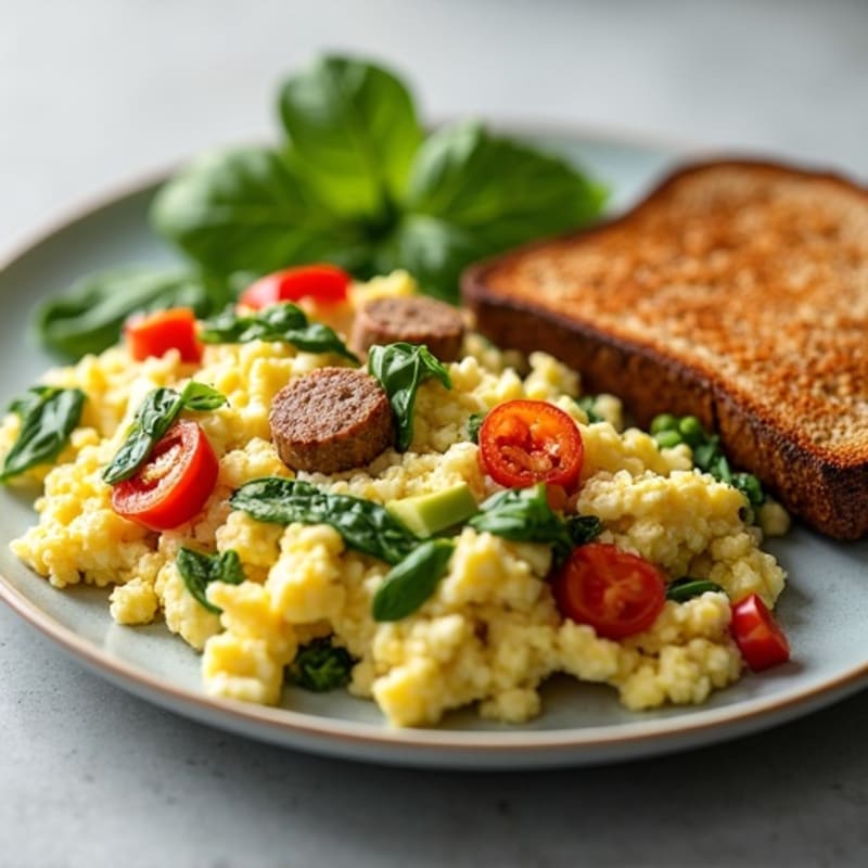 Egg White Spinach Scramble with Turkey Sausage
