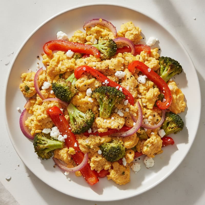 Hearty Scrambled Eggs with Roasted Vegetables
