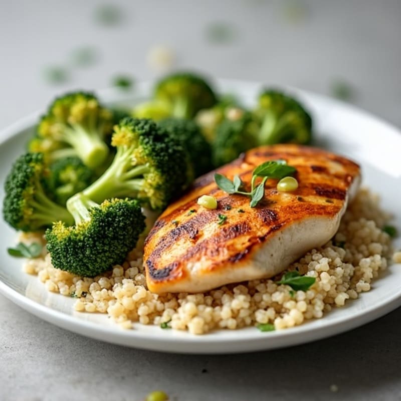 Grilled Chicken Breast with Roasted Broccoli and Quinoa
