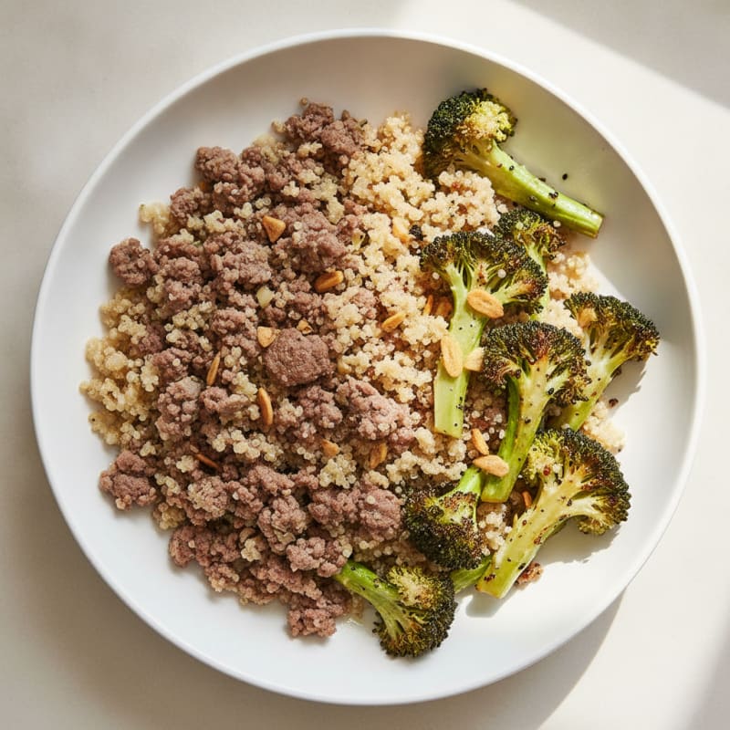 Ground Beef and Quinoa Power Bowl with Roasted Broccoli