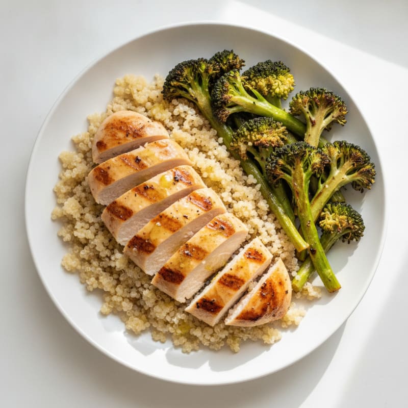 Grilled Chicken Breast with Quinoa and Roasted Broccoli