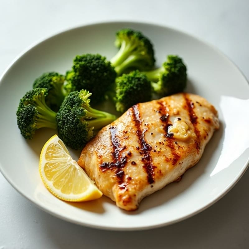 Grilled Chicken Breast with Roasted Broccoli and Lemon