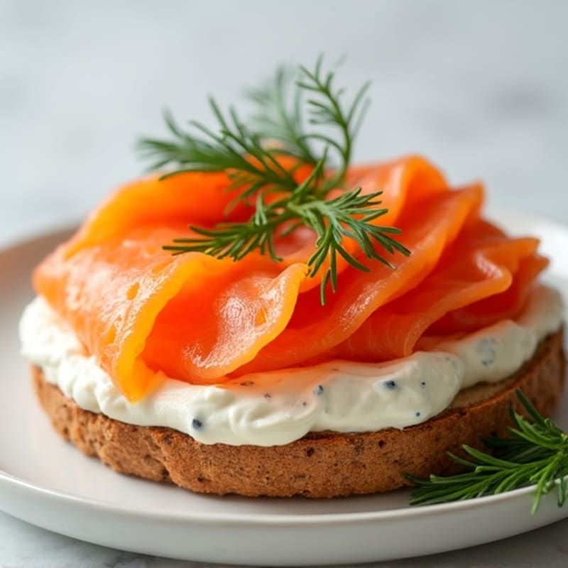 Fresh Smoked Salmon with Creamy Dill Cream Cheese and Toasted Whole Wheat Bagel