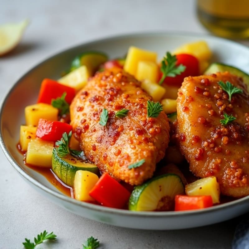 Crispy Baked Sweet & Sour Chicken with Roasted Vegetables