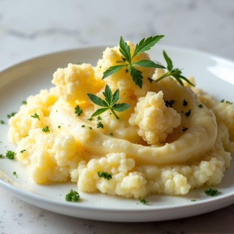 Creamy Cauliflower-Potato Mash with Roasted Garlic