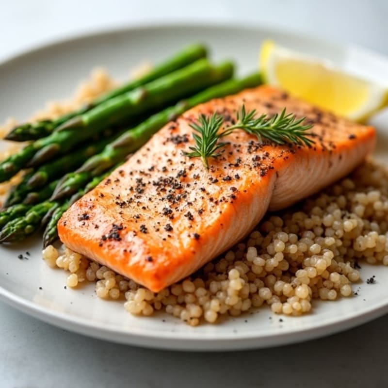 Seared Salmon with Steamed Asparagus and Brown Rice