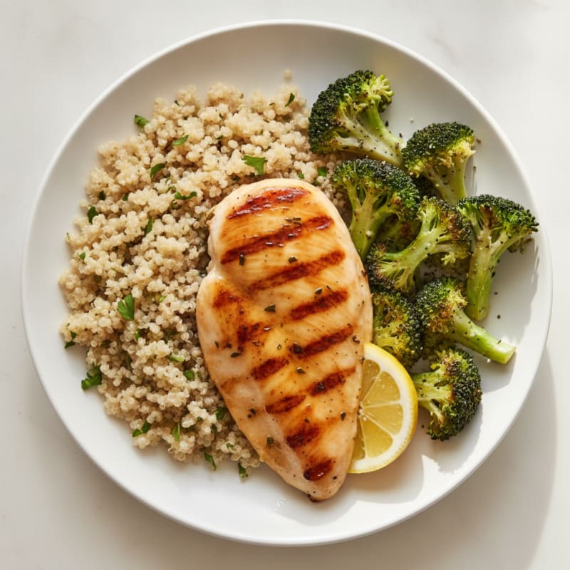 Grilled Chicken Breast with Roasted Broccoli and Quinoa