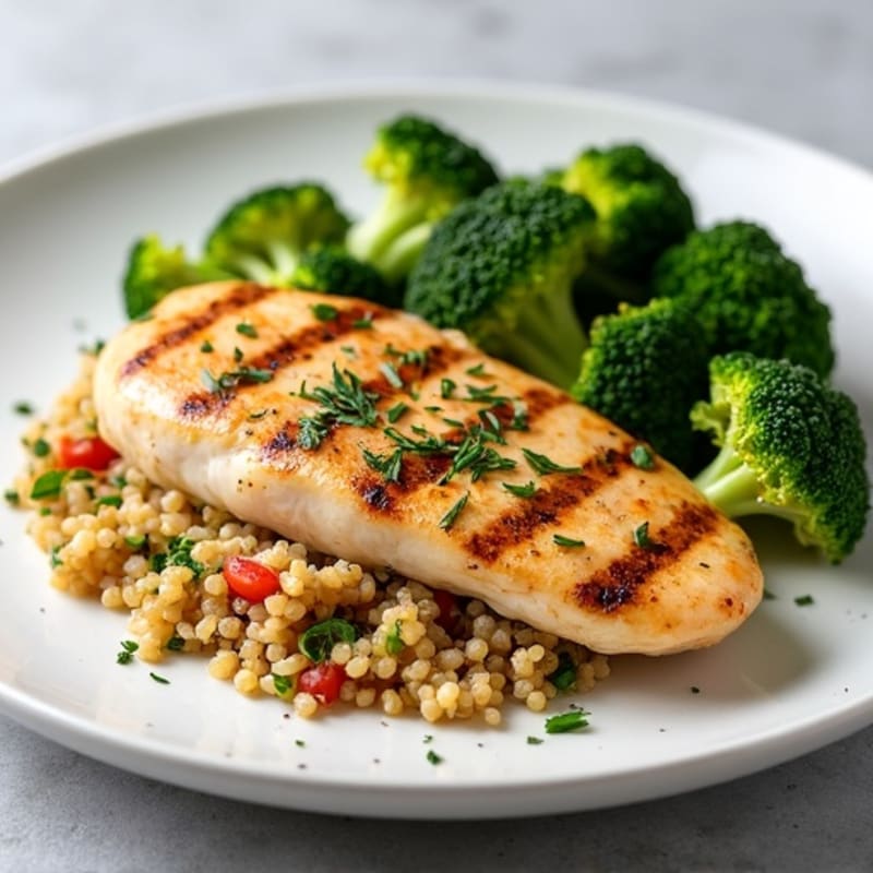 Grilled Chicken Breast with Quinoa and Roasted Broccoli