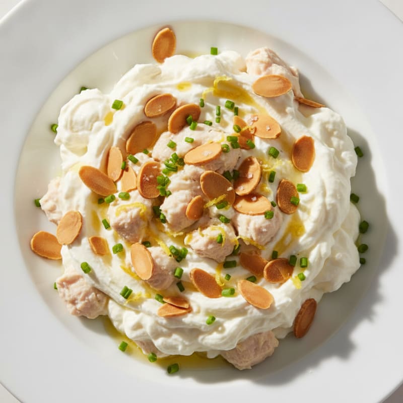 Greek Yogurt Protein Mousse with Chopped Chicken and Almonds