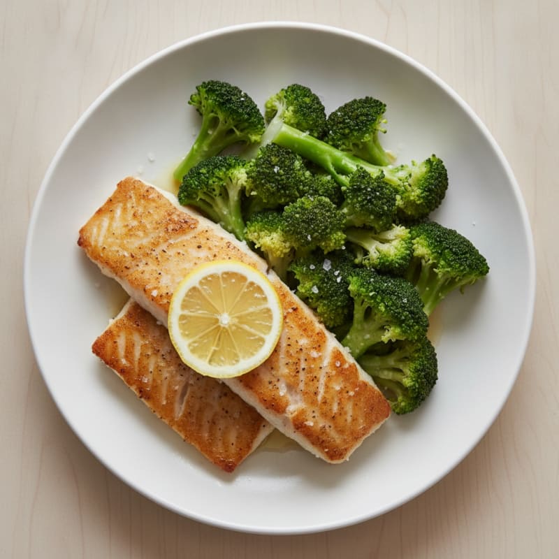 Seared Cod with Steamed Broccoli and Lemon