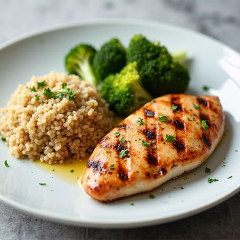 Grilled Chicken Breast with Roasted Broccoli and Quinoa