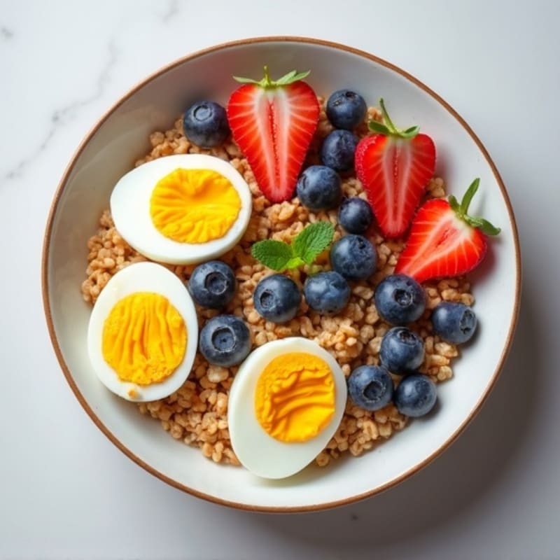 Creamy Maple Brown Sugar Oats with Hard-Boiled Eggs and Fresh Fruit