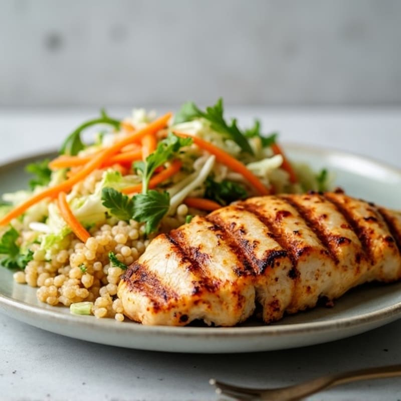 Grilled Chicken Breast with Crunchy Cabbage Slaw and Quinoa