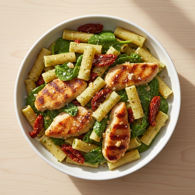 Creamy Pesto Chicken Pasta with Sun-Dried Tomatoes