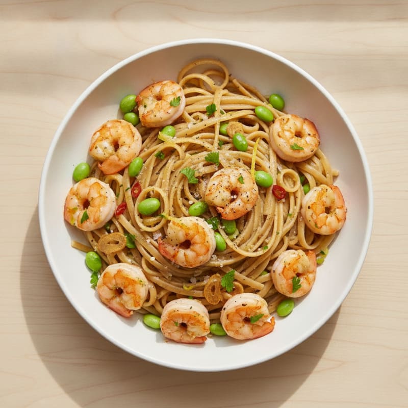 Garlic Prawn Linguine with Edamame