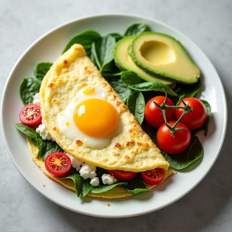 Egg White Spinach Omelet with Cottage Cheese and Cherry Tomatoes