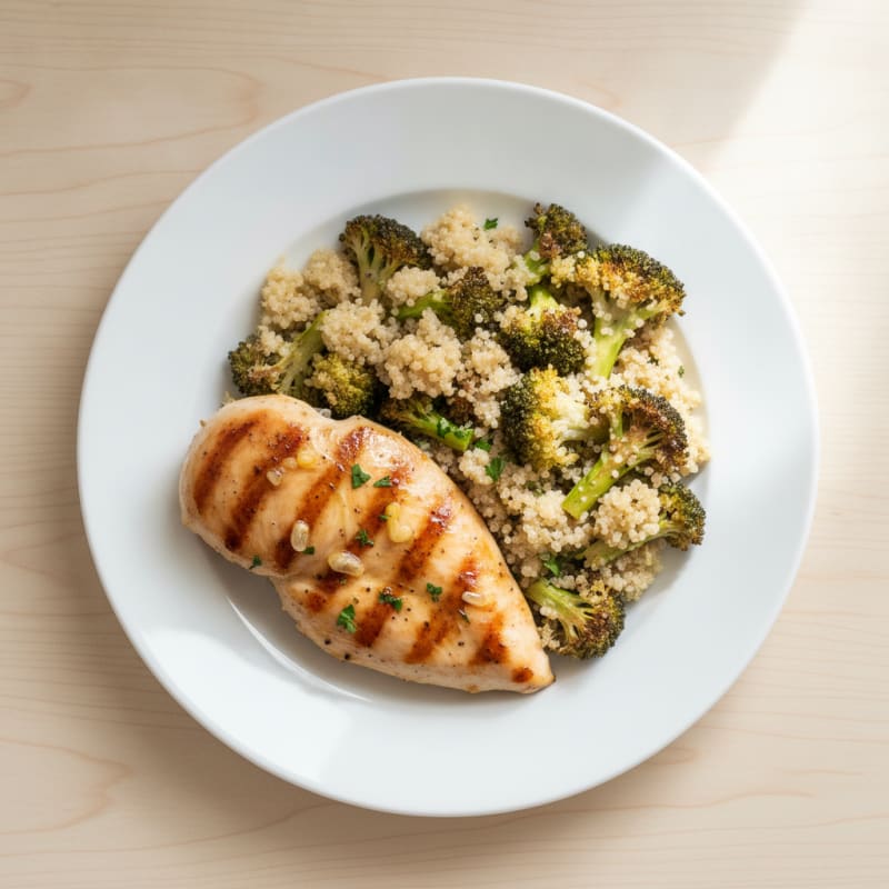 Grilled Chicken Breast with Quinoa and Roasted Broccoli